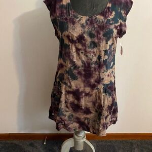 XCVI Mindset sleeveless Purple/Blue/Tan BOHO Tie Dye tunic dress, size M